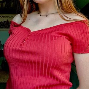 Arizona Jean Co - Red Off The Shoulder Button Up